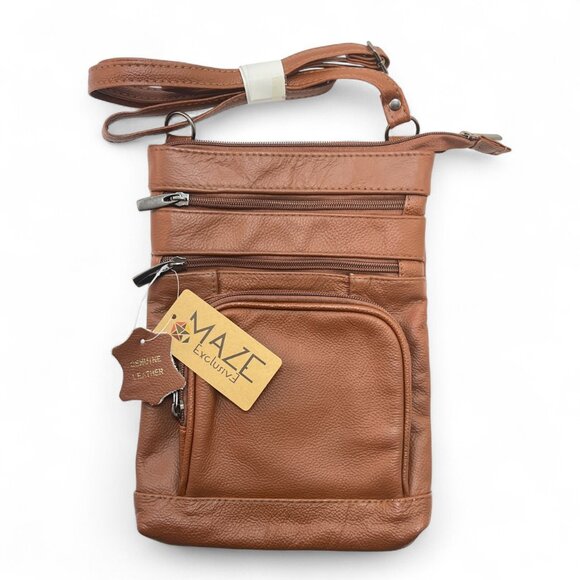 Maze Exclusive Leather Crossbody handbag Purse Brown Bag  9" x 7" - Picture 1 of 5